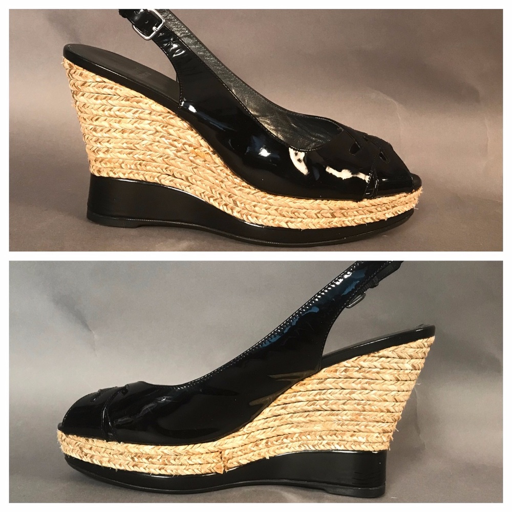 👠 STUART WEITZMAN Patent Leather Wedge Sandals Sz 9